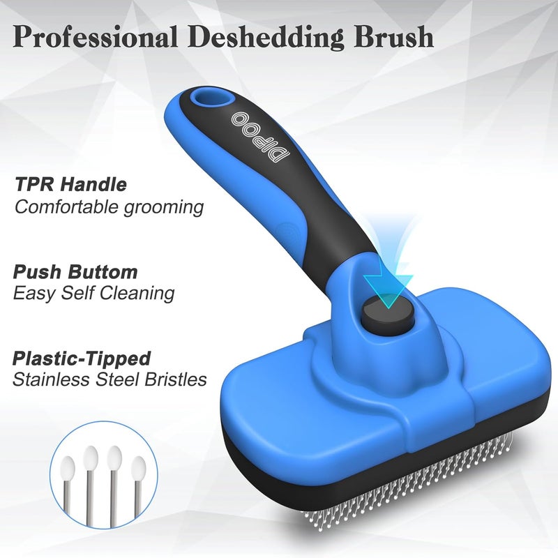 Dipoo Self-Cleaning Brush for Pet Deshedding - Skin-Friendly Grooming Tool for Dogs and Cats, Blue - Image 2
